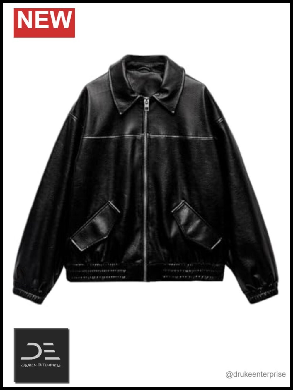 Faux Leather Bomber Jacket Zip Up Long Sleeve Biker Motorcycle Coat
